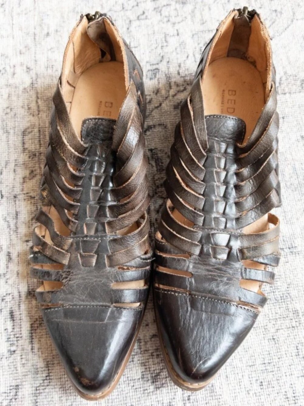 Bed|Stü Las Cruces Huarache Woven Distressed Leather Boho Back Zip Shoes Size 6